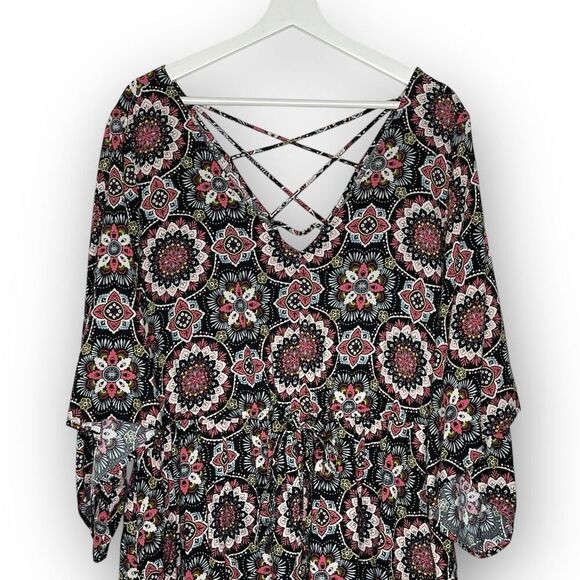 Torrid Medallion Print Lattice Challis V-Neck Flowy Dress Women’s Plus Size 2 2X - Picture 4 of 12